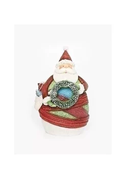 Flash Sale 🔥 Roman 6.5" Red and White Striped Yarn Wrapped Santa Claus with Wreath 🎁 Christmas Figurine ⭐