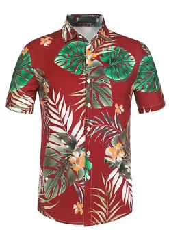 Deals 💯 Lars Amadeus Men's Slim Fit Floral Print Short Sleeve Button Down Beach Hawaiian 👚 Shirt ❤️ -Cheap Lars Amadeus Shop Belk 346