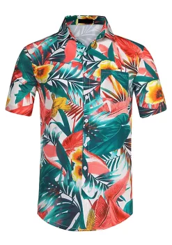 Deals 💯 Lars Amadeus Men's Slim Fit Floral Print Short Sleeve Button Down Beach Hawaiian 👚 Shirt ❤️ -Cheap Lars Amadeus Shop Belk 347