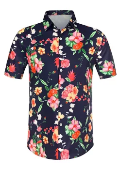 Deals 💯 Lars Amadeus Men's Slim Fit Floral Print Short Sleeve Button Down Beach Hawaiian 👚 Shirt ❤️ -Cheap Lars Amadeus Shop Belk 349