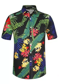 Deals 💯 Lars Amadeus Men's Slim Fit Floral Print Short Sleeve Button Down Beach Hawaiian 👚 Shirt ❤️ -Cheap Lars Amadeus Shop Belk 350