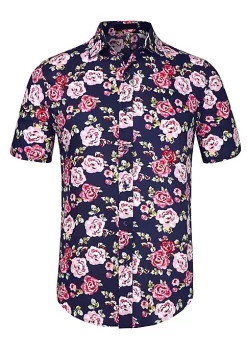 Deals 💯 Lars Amadeus Men's Slim Fit Floral Print Short Sleeve Button Down Beach Hawaiian 👚 Shirt ❤️ -Cheap Lars Amadeus Shop Belk 351