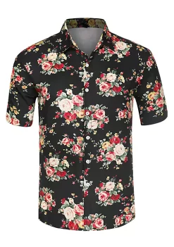 Deals 💯 Lars Amadeus Men's Slim Fit Floral Print Short Sleeve Button Down Beach Hawaiian 👚 Shirt ❤️ -Cheap Lars Amadeus Shop Belk 352