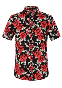 Deals 💯 Lars Amadeus Men's Slim Fit Floral Print Short Sleeve Button Down Beach Hawaiian 👚 Shirt ❤️ -Cheap Lars Amadeus Shop Belk 355