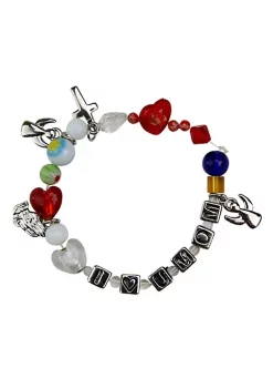 Wholesale 👏 Roman 7.5" Red and Silver 'I Love Mom' Glass Beaded Bracelet 🤩