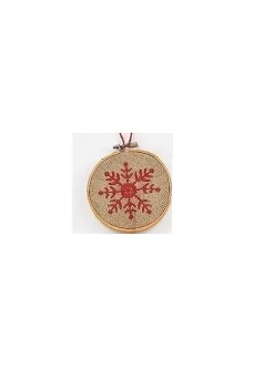 Promo ๐ Roman 4.5" Tan and Red Embroidered Snowflake in Hoop Loom ๐ Christmas Ornament ๐