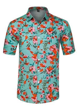 Deals 💯 Lars Amadeus Men's Slim Fit Floral Print Short Sleeve Button Down Beach Hawaiian 👚 Shirt ❤️ -Cheap Lars Amadeus Shop Belk 359