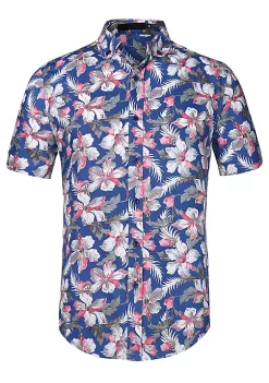 Deals 💯 Lars Amadeus Men's Slim Fit Floral Print Short Sleeve Button Down Beach Hawaiian 👚 Shirt ❤️ -Cheap Lars Amadeus Shop Belk 360