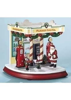 Brand new 💯 Roman 7.25" Red and White Colored Gas Station with Santa Musical ❄ Christmas Figurine - Led Lights 🤩