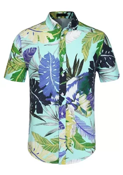Deals 💯 Lars Amadeus Men's Slim Fit Floral Print Short Sleeve Button Down Beach Hawaiian 👚 Shirt ❤️ -Cheap Lars Amadeus Shop Belk 361