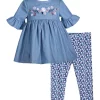 Wholesale 😍 Bonnie Jean 👧 Girls 4-6x 3/4 Sleeve Embroidered Chambray Top and Pants Set 🔔