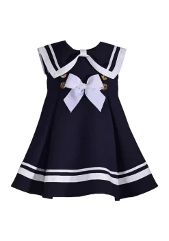 Best Pirce 🛒 Bonnie Jean Baby Girl Short Sleeve Nautical Bow 👗 Dress 🔔