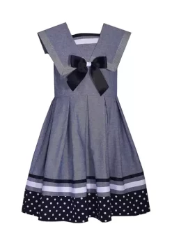 Best Sale 🧨 Bonnie Jean 👧 Girls 4-6x Sleeveless Nautical Chambray 👗 Dress 🌟
