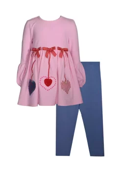Best Sale 👍 Bonnie Jean 👧 Girls 4-6x 3/4 Sleeve Valentine's Day Top and Leggings Set 🤩 -Cheap Lars Amadeus Shop Belk 3770