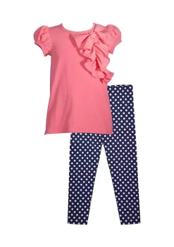 Cheap 🎉 Bonnie Jean 👧 Girls 4-6x Short Sleeve Solid Top and Polka Dot Leggings Set 😀