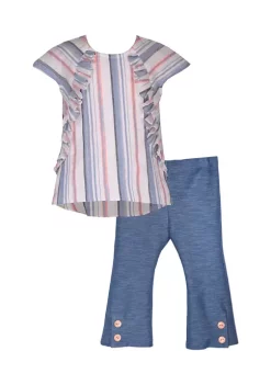 Discount 🛒 Bonnie Jean 👧 Girls 4-6x Short Sleeve Linen Stripe Top and Indigo Leggings Set 🔔 -Cheap Lars Amadeus Shop Belk 3815