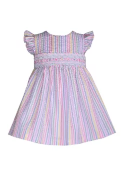 New ❤️ Bonnie Jean Baby 👧 Girls Short Sleeve Rainbow Smocked 👗 Dress ⭐ -Cheap Lars Amadeus Shop Belk 3863