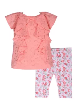 Cheap Lars Amadeus Shop 10 Budget 😍 Bonnie Jean 👧 Girls 4-6x Flutter Sleeve Eyelet Top and Floral Legging Set ⭐
