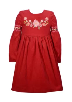 New 🔥 Bonnie Jean 4-6x 👧 Girls Long Sleeve Embroidery Corduroy 👗 Dress 👏 -Cheap Lars Amadeus Shop Belk 3923