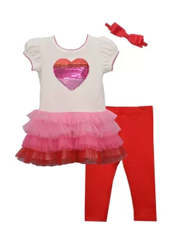 Coupon 💯 Bonnie Jean Baby 👧 Girls Ruffle Heart Tunic, Leggings, and Headband Set ❤️