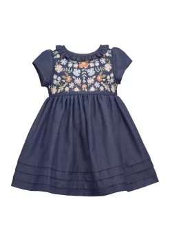 Coupon 😀 Bonnie Jean Baby 👧 Girls Short Sleeve Denim 👗 Dress ⭐ -Cheap Lars Amadeus Shop Belk 3932