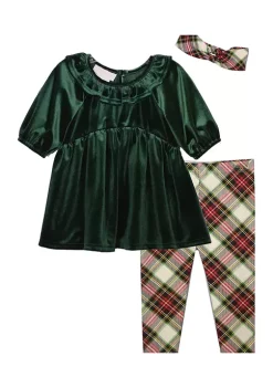 Cheapest ✔️ Bonnie Jean Toddler 👧 Girls Velvet Plaid Set with Headband 🎁 -Cheap Lars Amadeus Shop Belk 3959