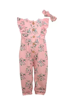 Best Sale 😉 Bonnie Jean Toddler 👧 Girls Button Front Floral Romper with Matching Headband 🎁 -Cheap Lars Amadeus Shop Belk 3962