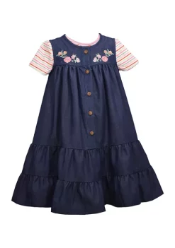 Promo 👏 Bonnie Jean 👧 Girls 4-6x Denim Embroidered Tiered 👗 Dress 💯