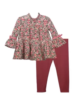 Best Pirce 👏 Bonnie Jean Baby 👧 Girls Long Sleeve Printed Knit Tiered Top and Leggings Set 🌟
