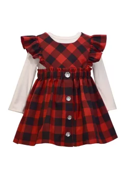 Best deal 🛒 Bonnie Jean Baby 👧 Girls Button Front Buffalo Check Jumper 👗 Dress 🛒 -Cheap Lars Amadeus Shop Belk 4027