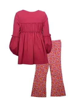 Outlet 🎉 Bonnie Jean 👧 Girls 4-6x Long Sleeve Ruffle 👚 Shirt and Flare Pants Set ✨