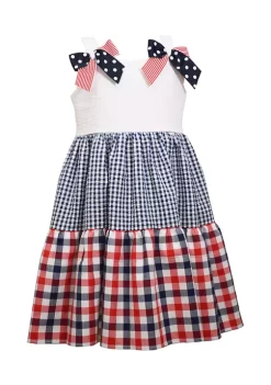 Discount 👏 Bonnie Jean Toddler 👧 Girls Mixed Print Tier Americana Bow 👗 Dress ✨