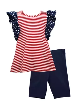Wholesale 🤩 Bonnie Jean Toddler 👧 Girls Ruffled Star Stripe Short Set 🧨