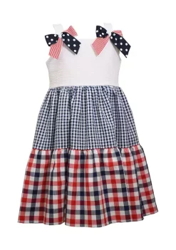Promo ❤️ Bonnie Jean Baby 👧 Girls Mixed Print Tier Americana Bow 👗 Dress 🔥