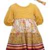 New 😍 Bonnie Jean Baby 👧 Girls Puff Sleeve Mixed Print Tiered 👗 Dress with Headband ✨