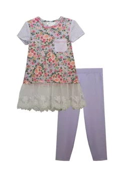 Buy ⭐ Bonnie Jean Baby 👧 Girls Mixed Print 👗 Dress and Leggings Set 🔥 -Cheap Lars Amadeus Shop Belk 4116