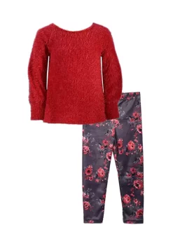 Budget ⌛ Bonnie Jean 👧 Girls 7-16 Red Floral Leggings Set ❤️ -Cheap Lars Amadeus Shop Belk 4152