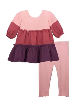 Best deal 🥰 Bonnie Jean Baby 👧 Girls 3/4 Sleeve Clip Dot Gauze Top and Leggings Set 👏