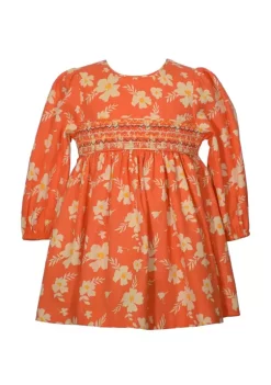 Promo ❤️ Bonnie Jean Baby 👧 Girls Long Sleeve Floral Smocked 👗 Dress 😉