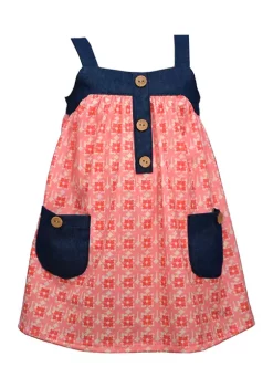 Best Pirce 👏 Bonnie Jean 👧 Girls 4-6x Coral to Denim Trim 👗 Dress 🎉 -Cheap Lars Amadeus Shop Belk 4188