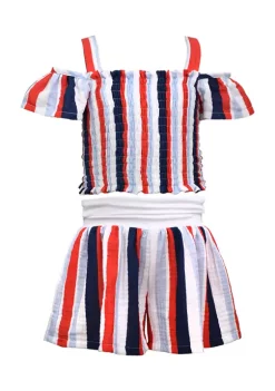 Best Sale 🌟 Bonnie Jean Toddler 👧 Girls Cold Shoulder Smocked Short Set 😀 -Cheap Lars Amadeus Shop Belk 4200
