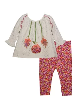 Best Pirce 😍 Bonnie Jean 👧 Girls 4-6x Long Sleeve Dangling Pumpkin Set 🎁