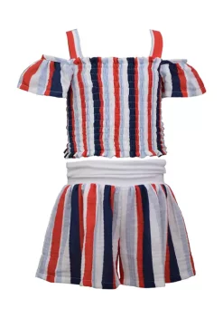 Best Sale 🤩 Bonnie Jean 👧 Girls 4-6x Striped Smocked Set ✨ -Cheap Lars Amadeus Shop Belk 4268