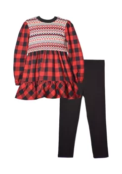 Best Sale π Bonnie Jean Baby π§ Girls Long Sleeve Buffalo Check Top and Ribbed Leggings Set β