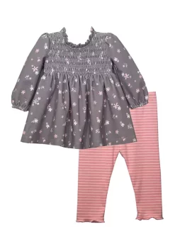 Hot Sale 🌟 Bonnie Jean Toddler 👧 Girls Long Sleeve Smocked Printed Top and Leggings Set 👍