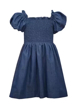 Best Sale ✔️ Bonnie Jean 👧 Girls 7-16 Puff Sleeve Smocked 👗 Dress 🤩