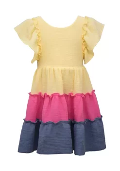 Hot Sale 😉 Bonnie Jean 👧 Girls 4-6x Color Block Gauze 👗 Dress 🔔 -Cheap Lars Amadeus Shop Belk 4318