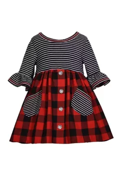 Wholesale 😍 Bonnie Jean Toddler 👧 Girls 3/4 Sleeve Knit Plaid Babydoll 👗 Dress 😍 -Cheap Lars Amadeus Shop Belk 4346