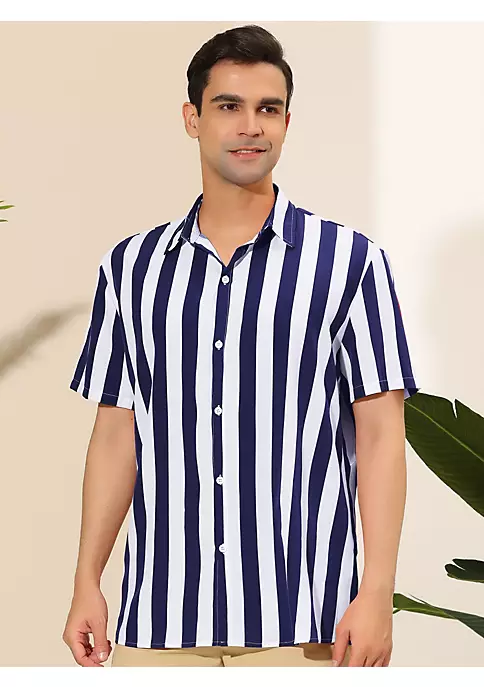 Hot Sale 🎉 Lars Amadeus Men's Stripe 👕 Shirt Short Sleeved Color Block Button Down Beach 👕 Shirt 🎉 2 Hot Sale 🎉 Lars Amadeus Men's Stripe 👕 Shirt Short Sleeved Color Block Button Down Beach 👕 Shirt 🎉 - Image 2