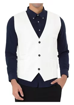 Buy 🛒 Lars Amadeus Men's V Neck Vests Sleeveless Pockets Button Up Casual Vest 🧨